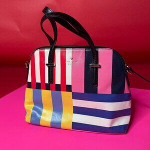 Kate Spade Colorblock Striped Satchel – Pre-Loved PU Leather Bag – Graphic